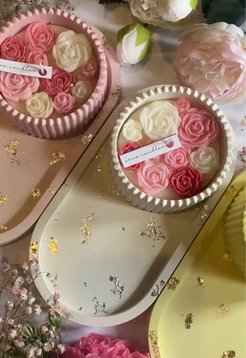 Oval Tray & Pot Candle Duo (Roses)