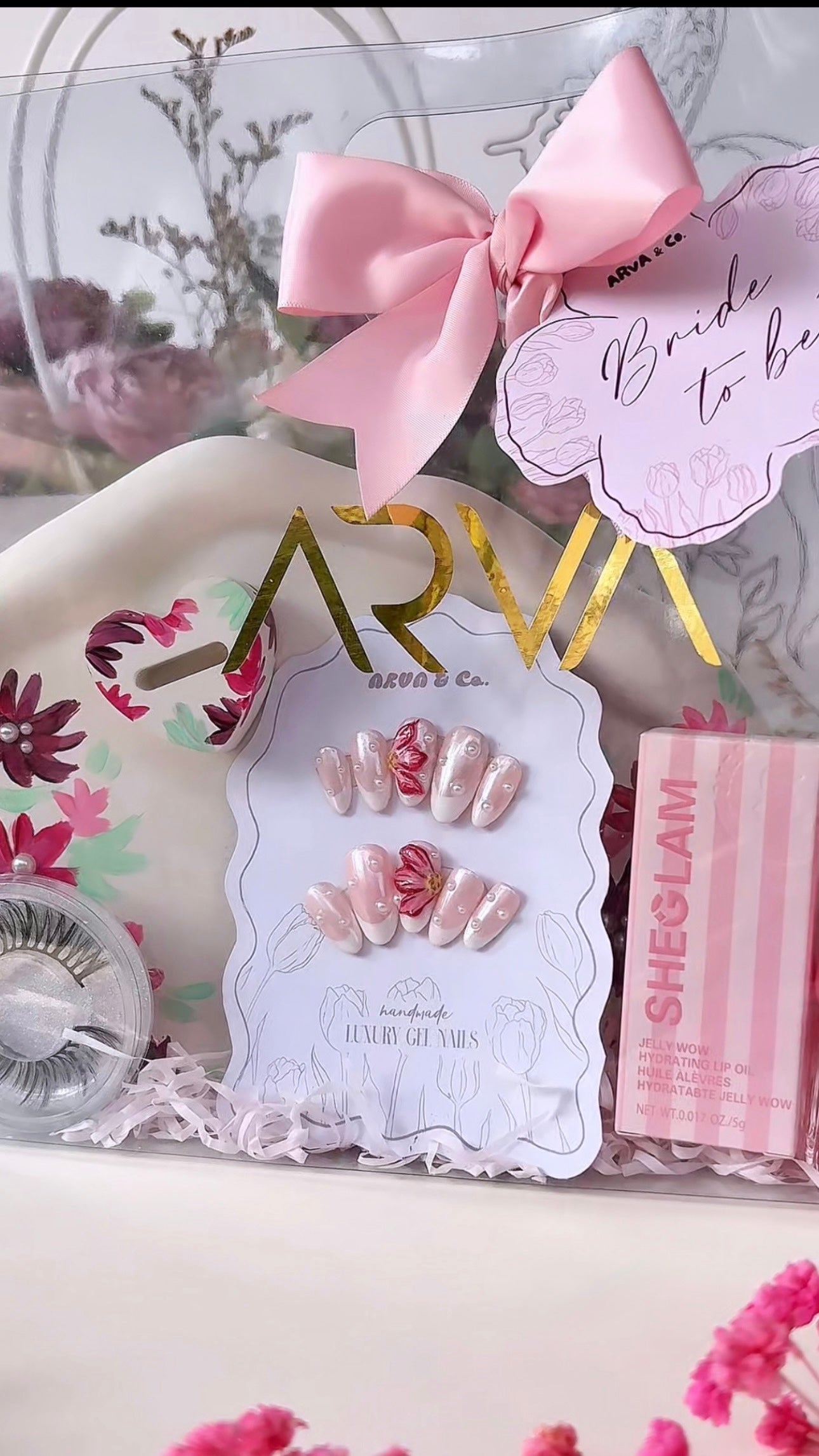 Pink 3D Flower Gel Press-On Nail Set