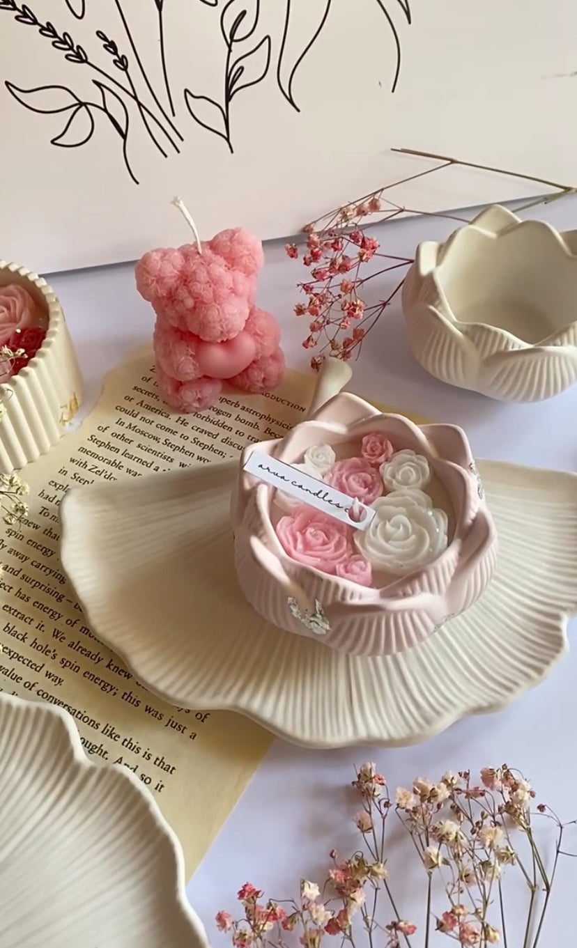 Lotus Flower Pot Candle & Leaf Tray duo