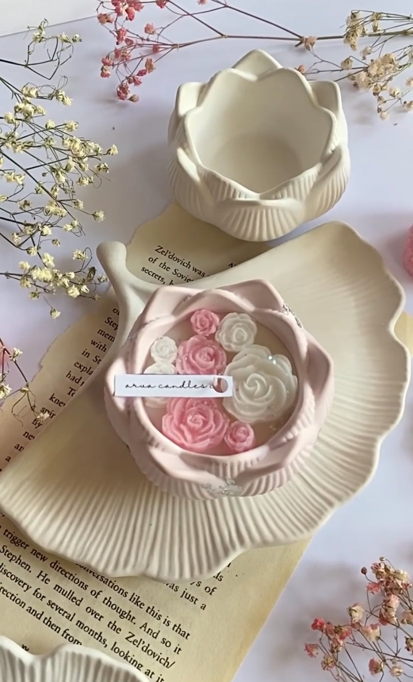 Lotus Flower Pot Candle & Leaf Tray duo