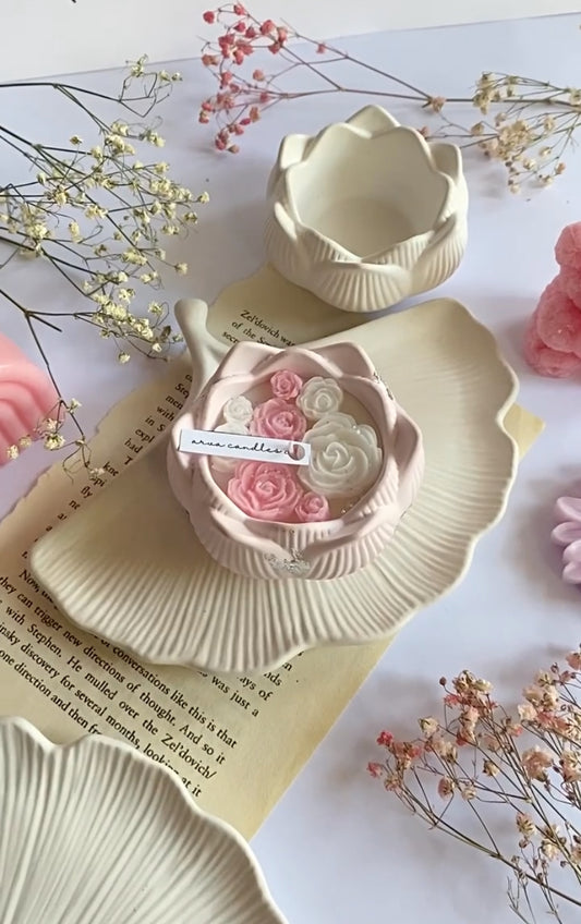 Lotus Flower Pot Candle & Leaf Tray duo