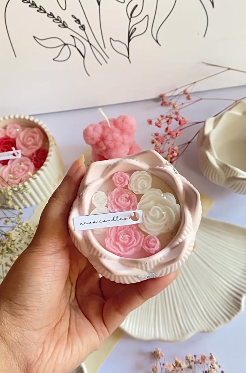Lotus Flower Pot Candle & Leaf Tray duo