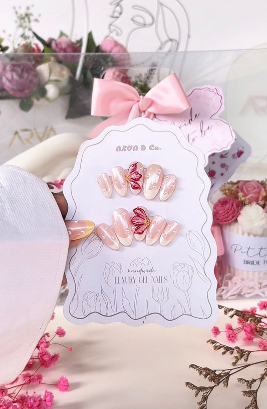 Pink 3D Flower Gel Press-On Nail Set