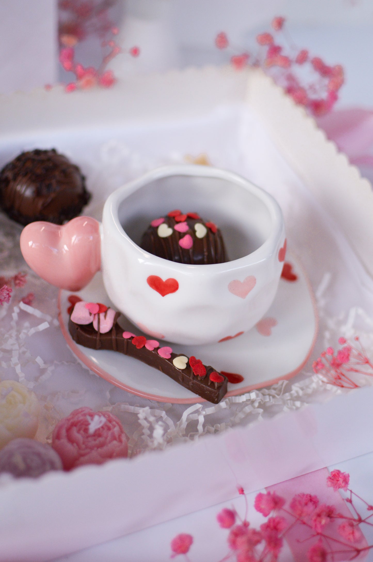 Heart Handle Ceramic Mug & Saucer Set