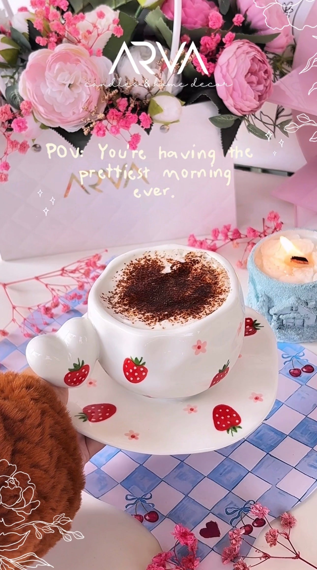 Heart Handle Ceramic Mug & Saucer Set