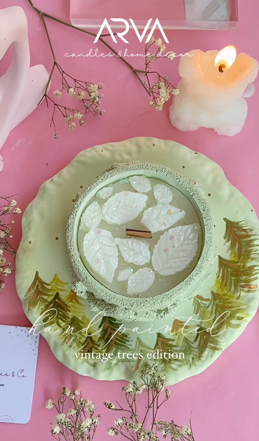 Vintage pot candle & Hand painted tray set